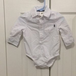 White collared button down long sleeve onesie